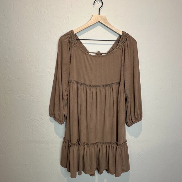 SHE+SKY Mocha Ribbed Tied Back Maternity Mini Dress from Pink Blush - Picture 4 of 12